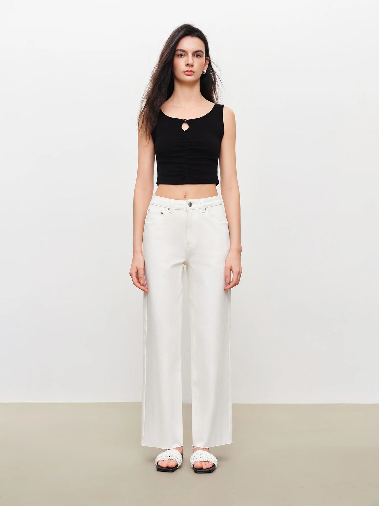 White Raw Hem Cropped Jeans