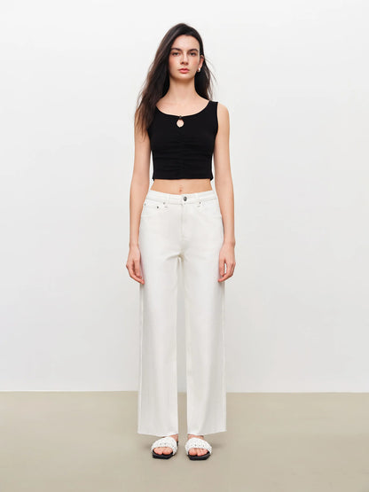 White Raw Hem Cropped Jeans
