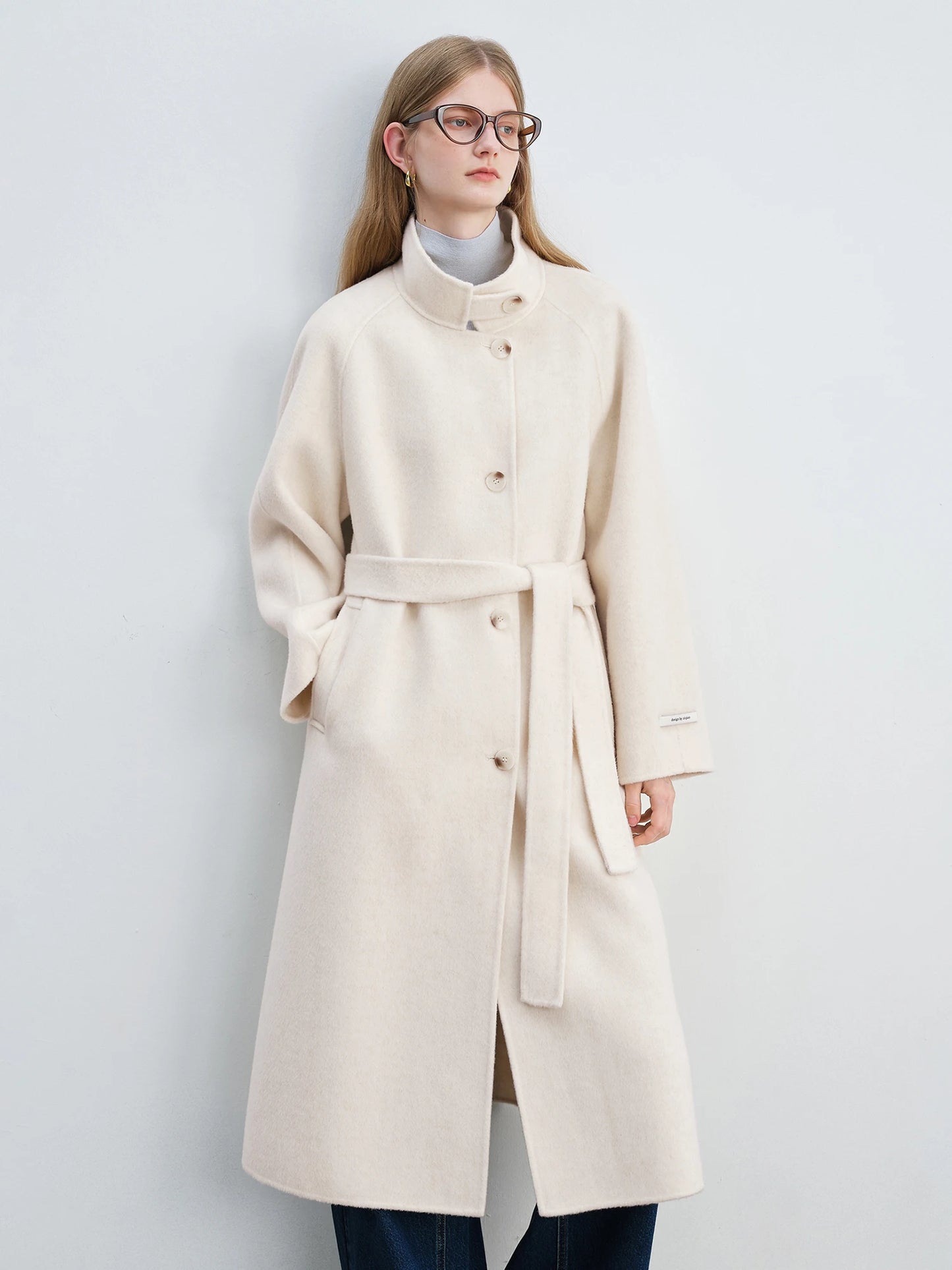 Beige Stand Collar Wool Coat