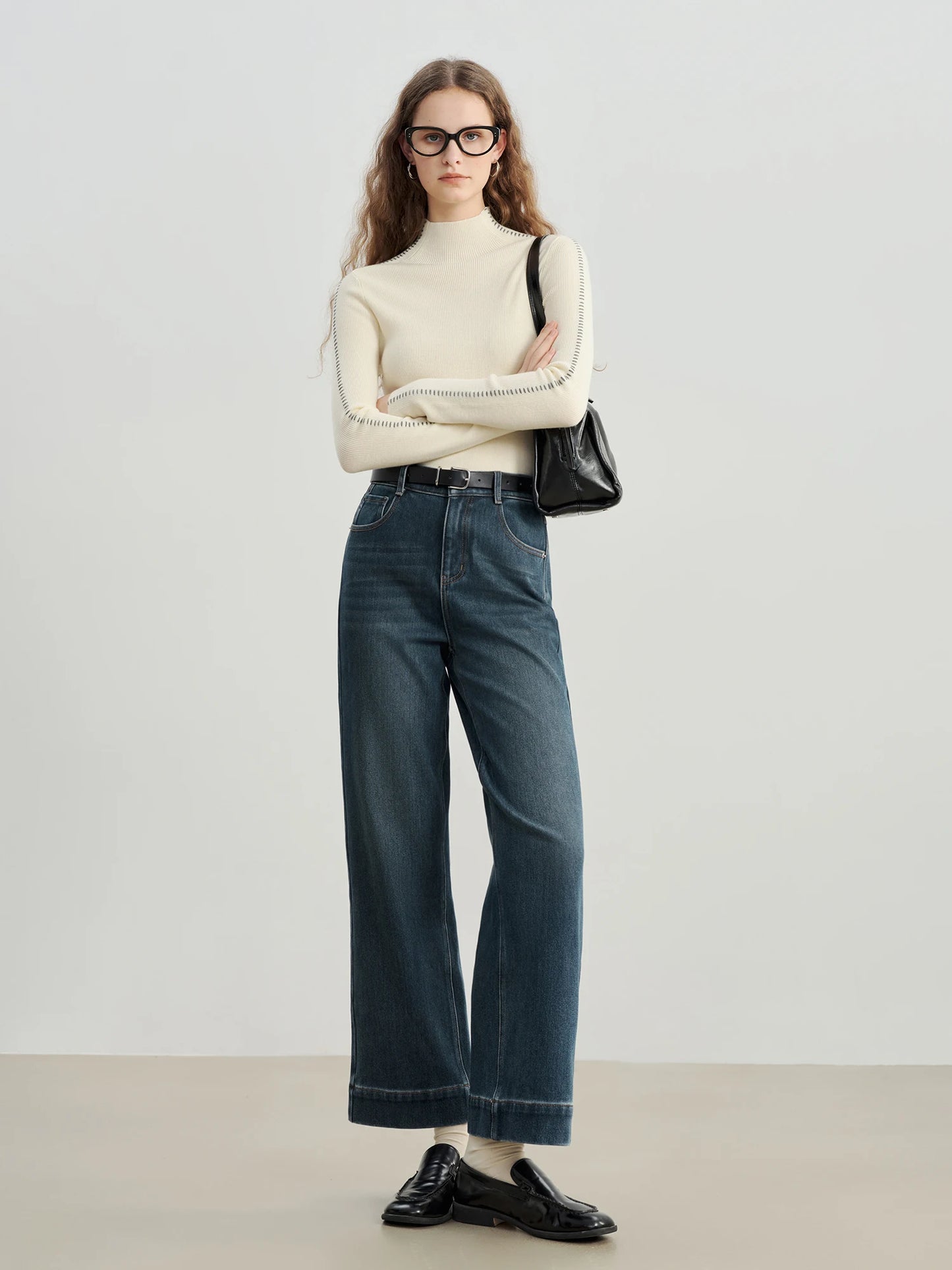 Dark Blue Front Seam Jeans