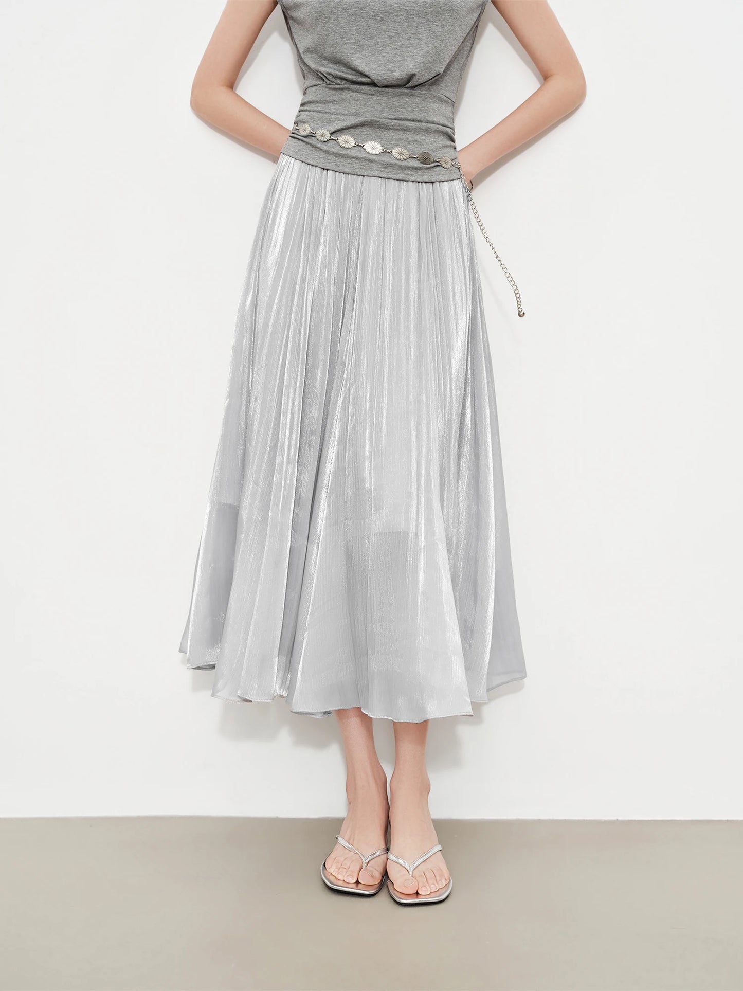 Pale Pink Satin Maxi Skirt