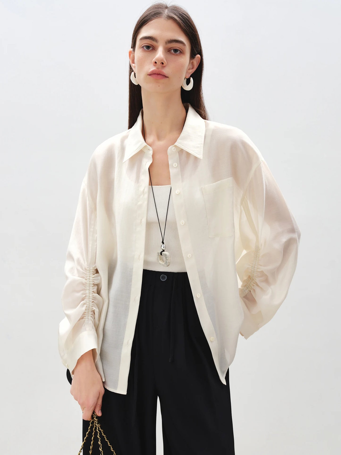 Pink Satin Long Sleeve Shirt