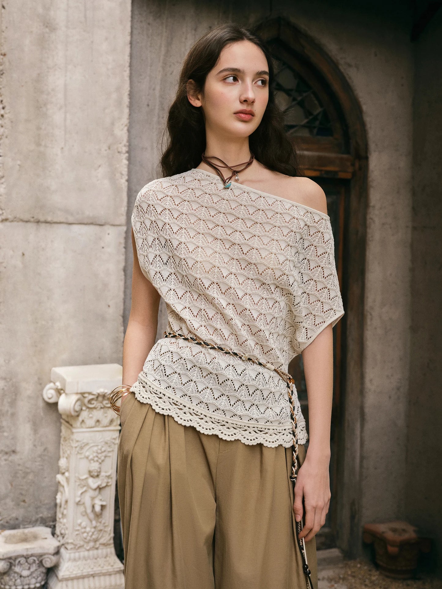 Ivory Open Knit Sleeveless Top