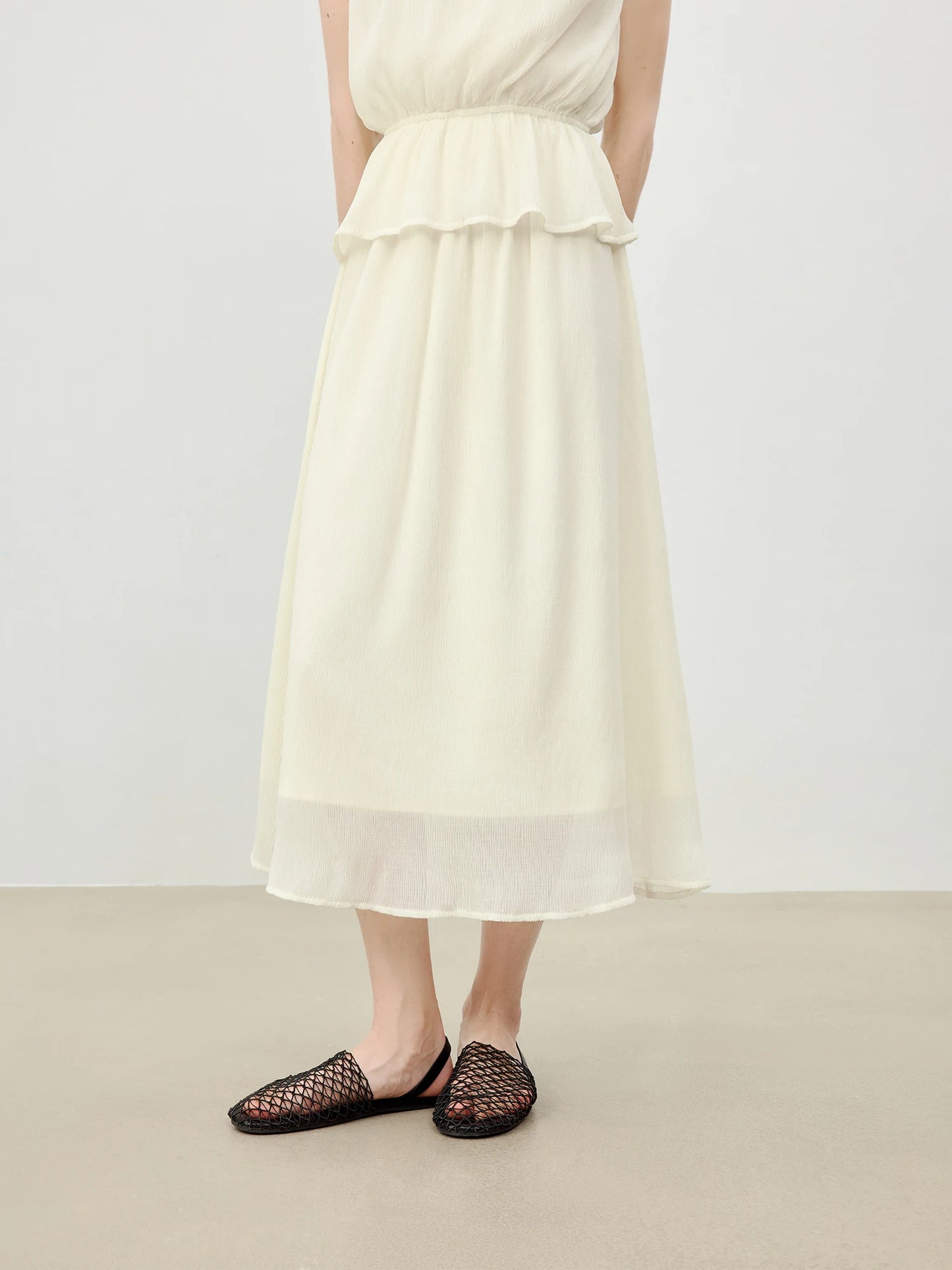 Lace Neckline Skirt Set