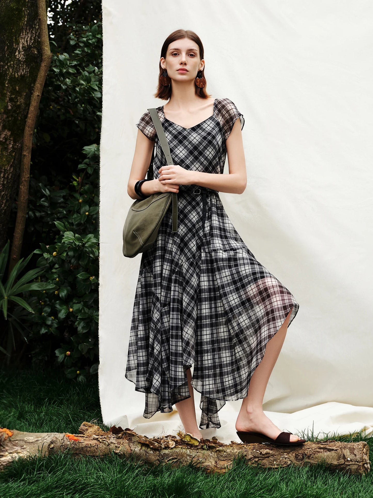 Black Plaid Fit Flare Dress