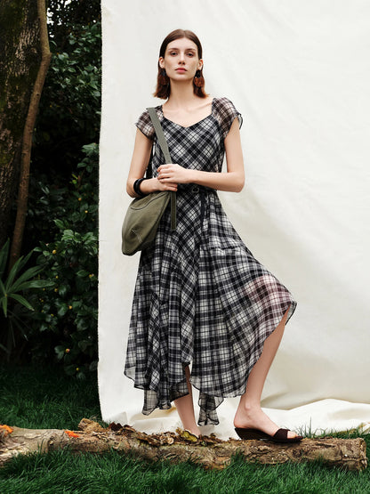 Black Plaid Fit Flare Dress