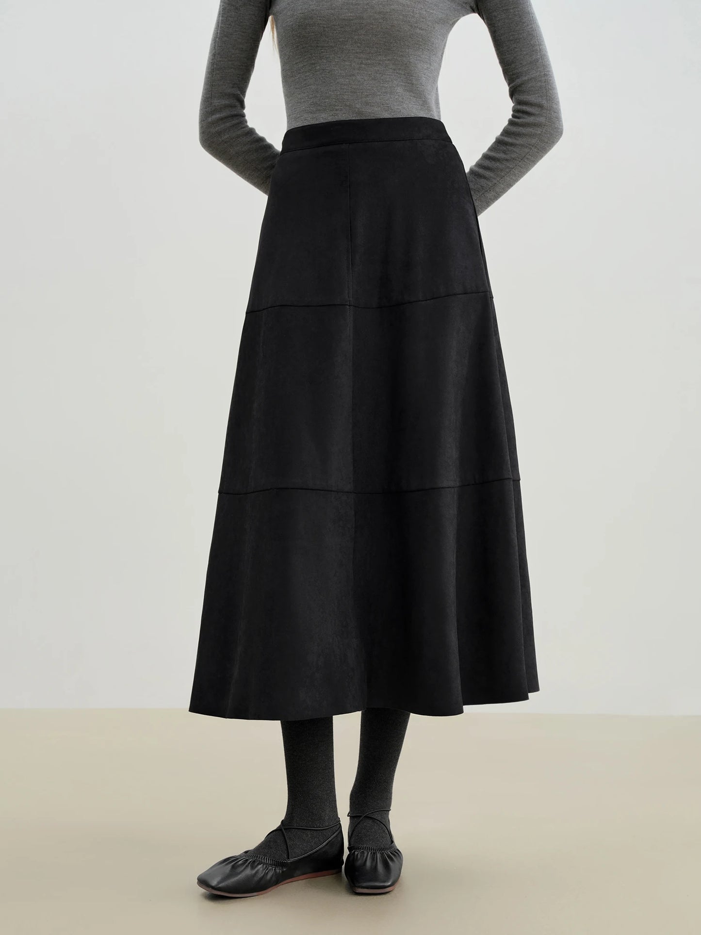 Brown Paneled Faux Leather Skirt