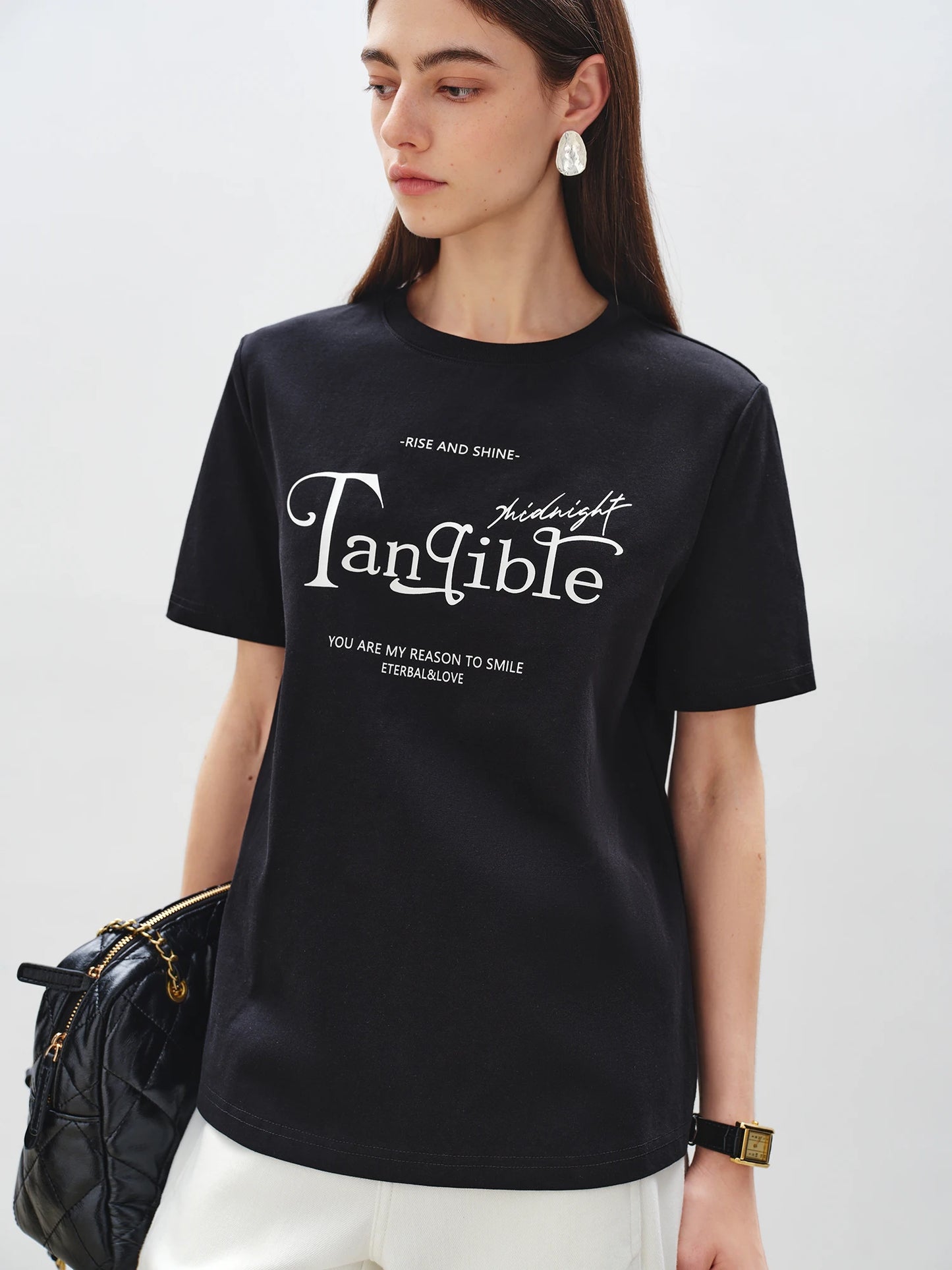 White Script Graphic Crew Neck Tee