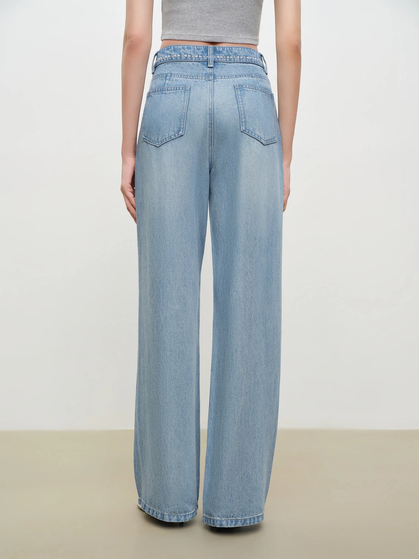 Light Blue Embroidered Wide Leg Jeans