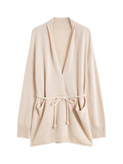 Oatmeal Belted Knit Cardigan