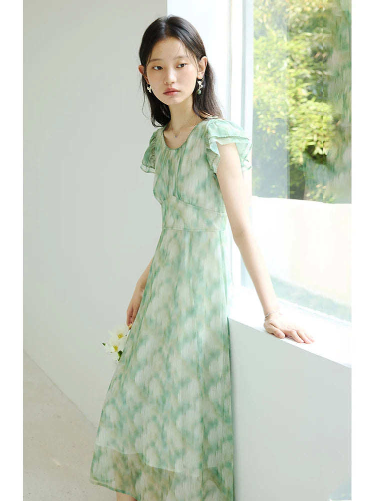 Green Plaid Short Sleeve Dress