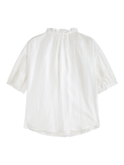 White Ruffle Collar Button Blouse
