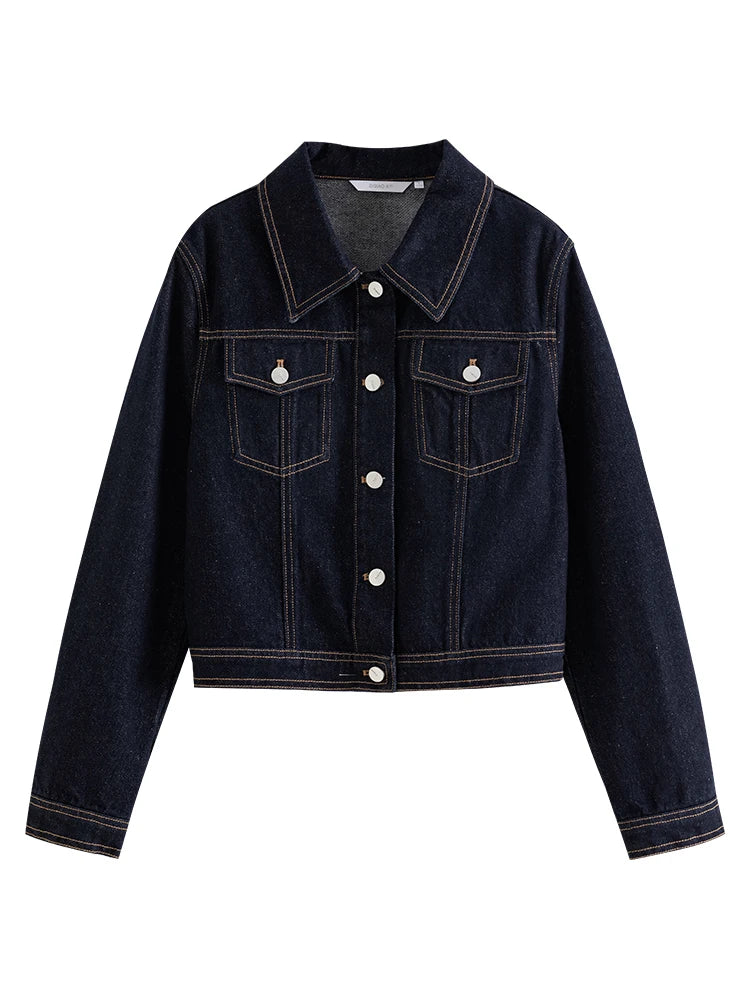 Dark Blue Cropped Denim Jacket
