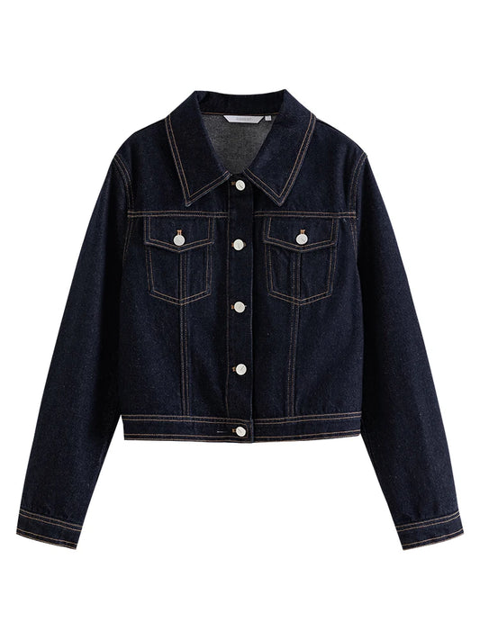 Dark Blue Cropped Denim Jacket