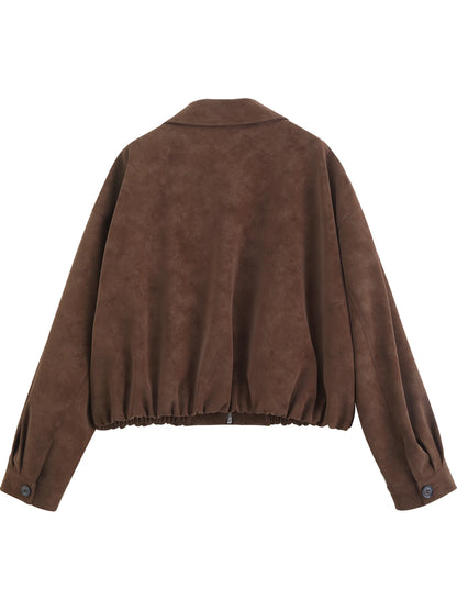 Brown Faux Suede Cropped Jacket