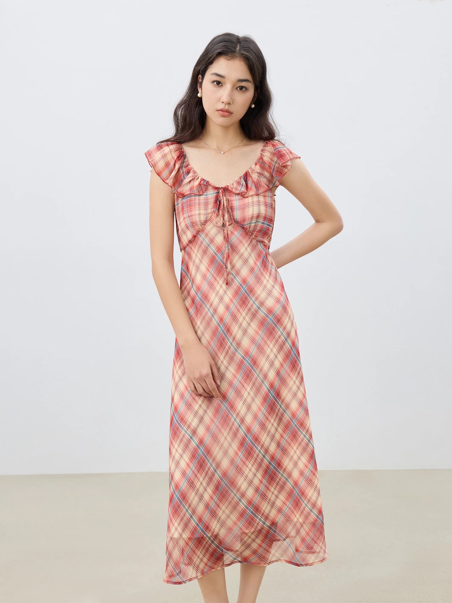 Pink Gingham Ruffle Maxi Dress