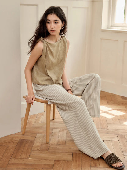 Grey Striped Drawstring Pants