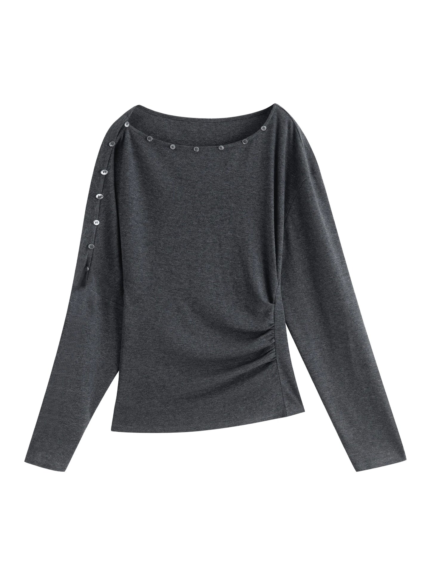 Charcoal Button Boat Neck Top