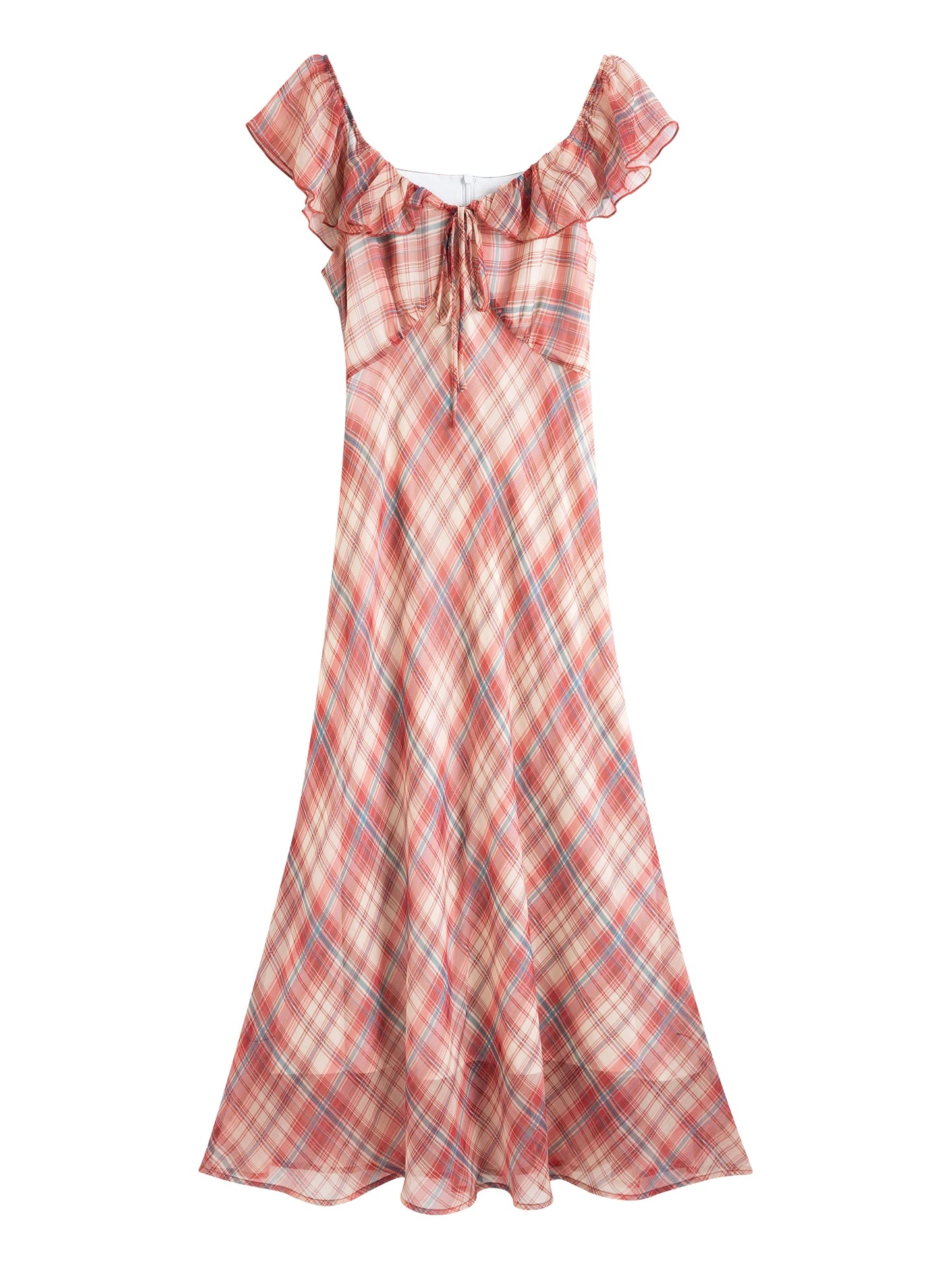 Pink Gingham Ruffle Maxi Dress