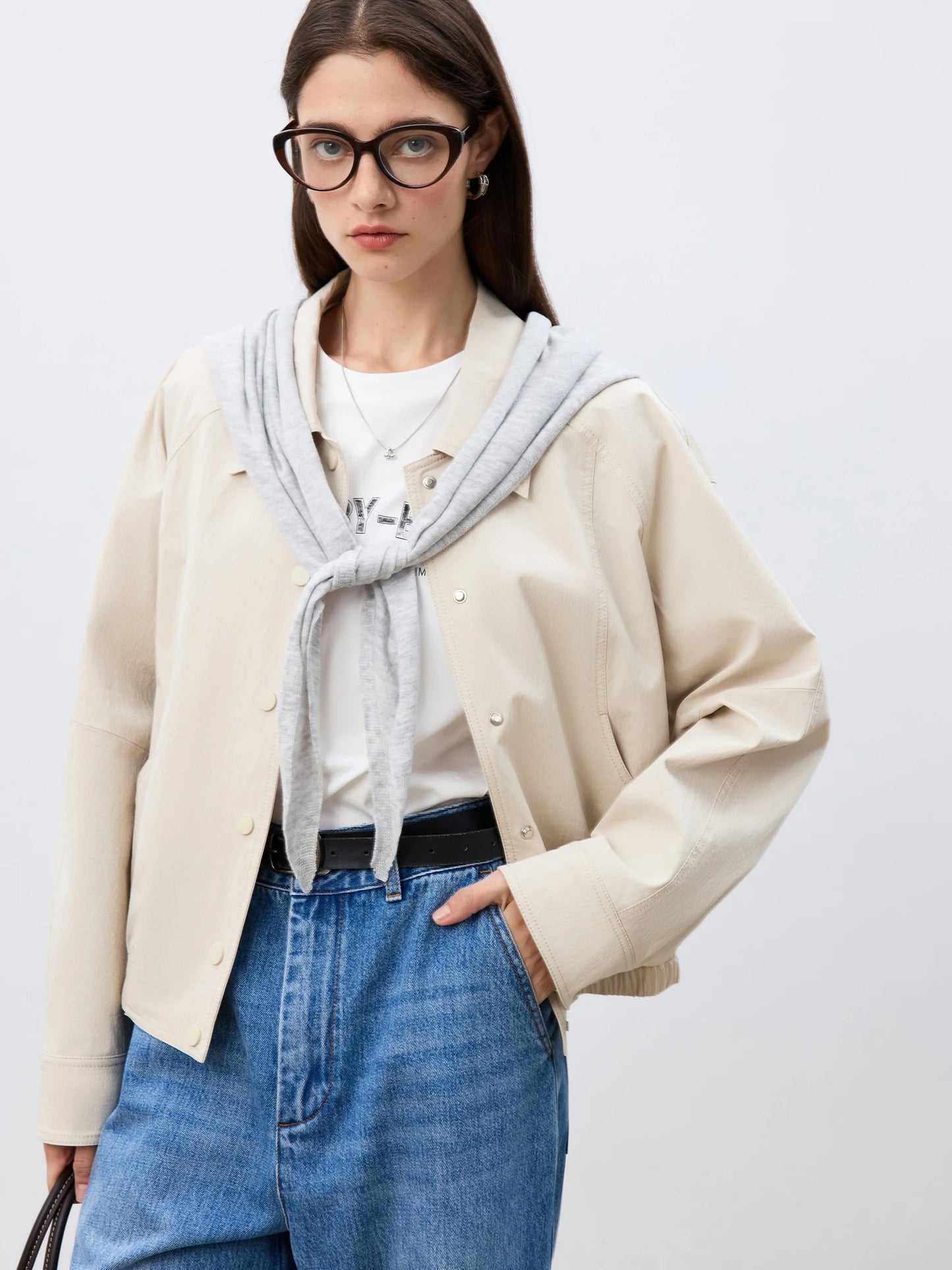 Navy Button Front Short Jacket