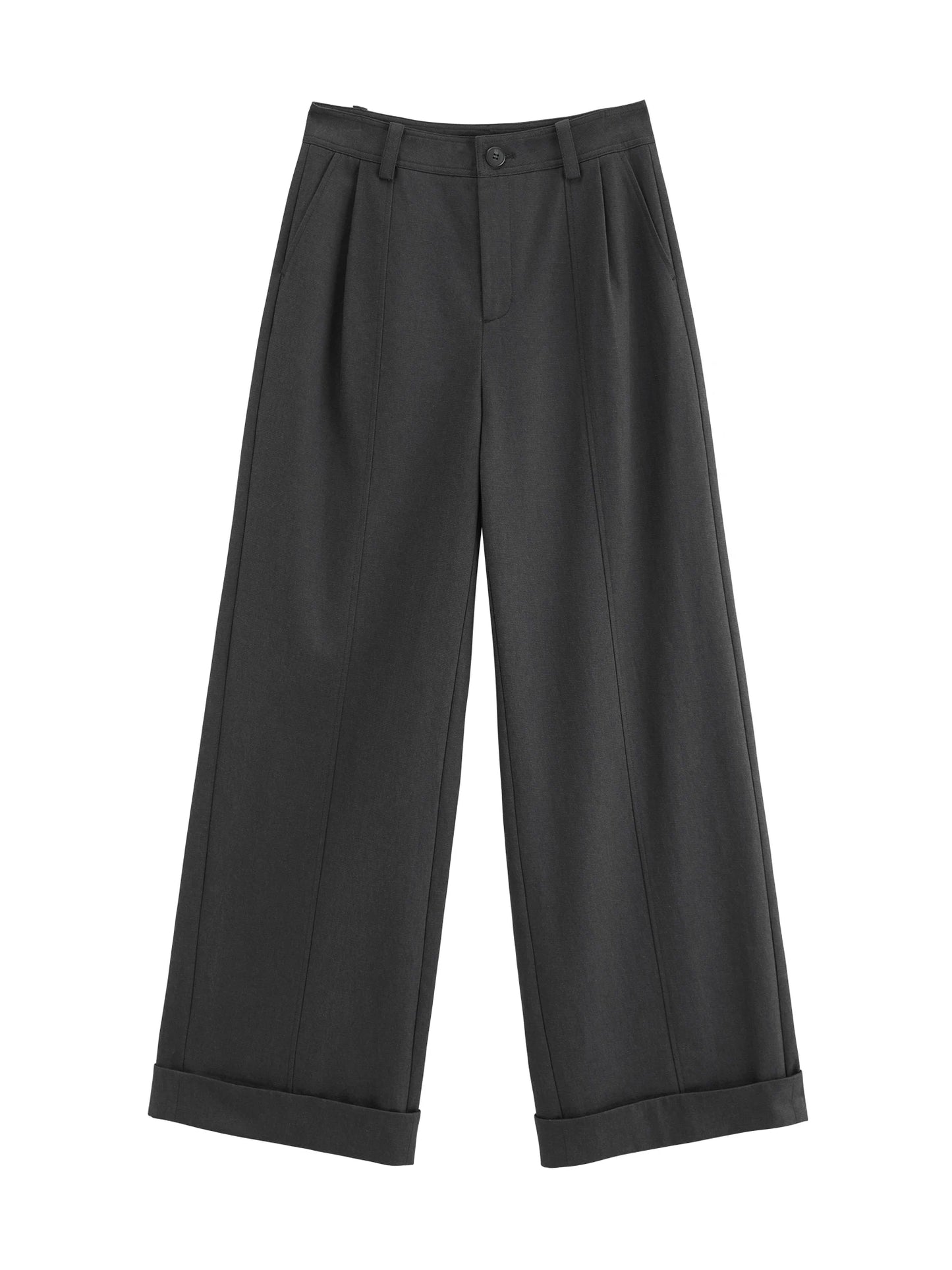 Charcoal Cuffed Straight Leg Trousers