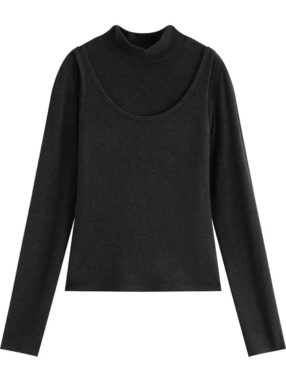 Black Layered Mock Neck Knit Top