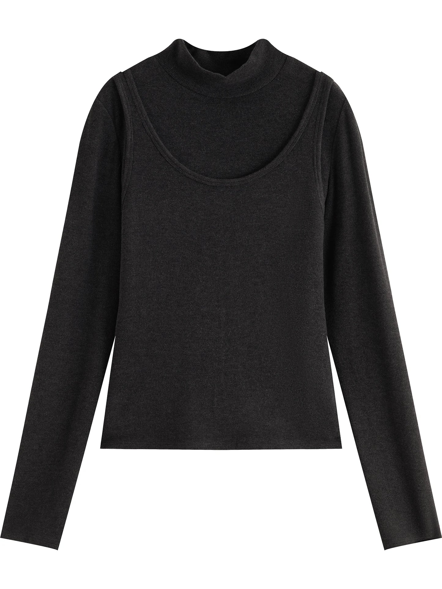 Black Layered Mock Neck Knit Top
