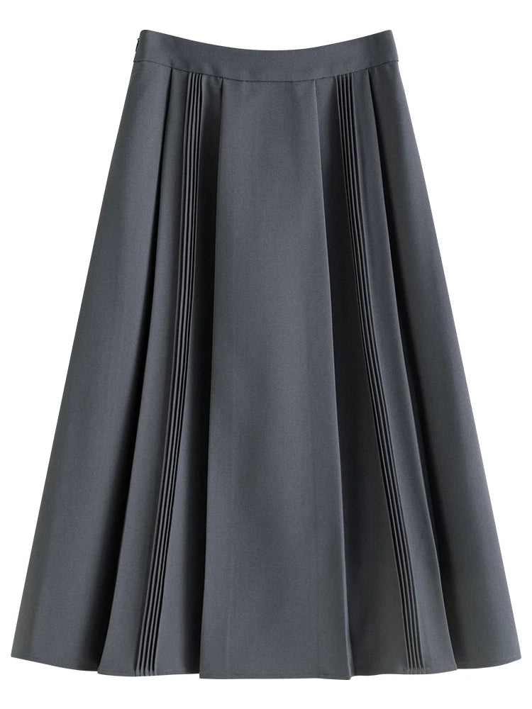 Gray High Waist Pleated Midi Skirt