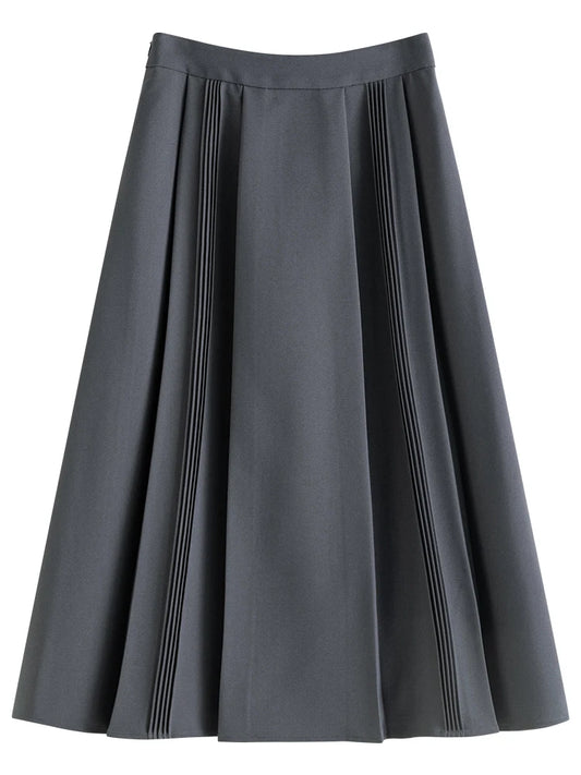 Gray High Waist Pleated Midi Skirt