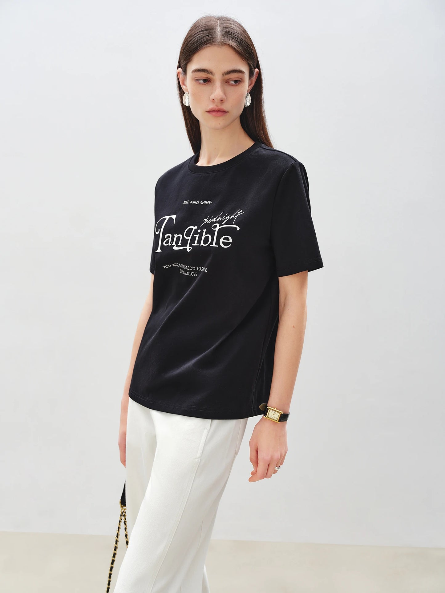 White Script Graphic Crew Neck Tee
