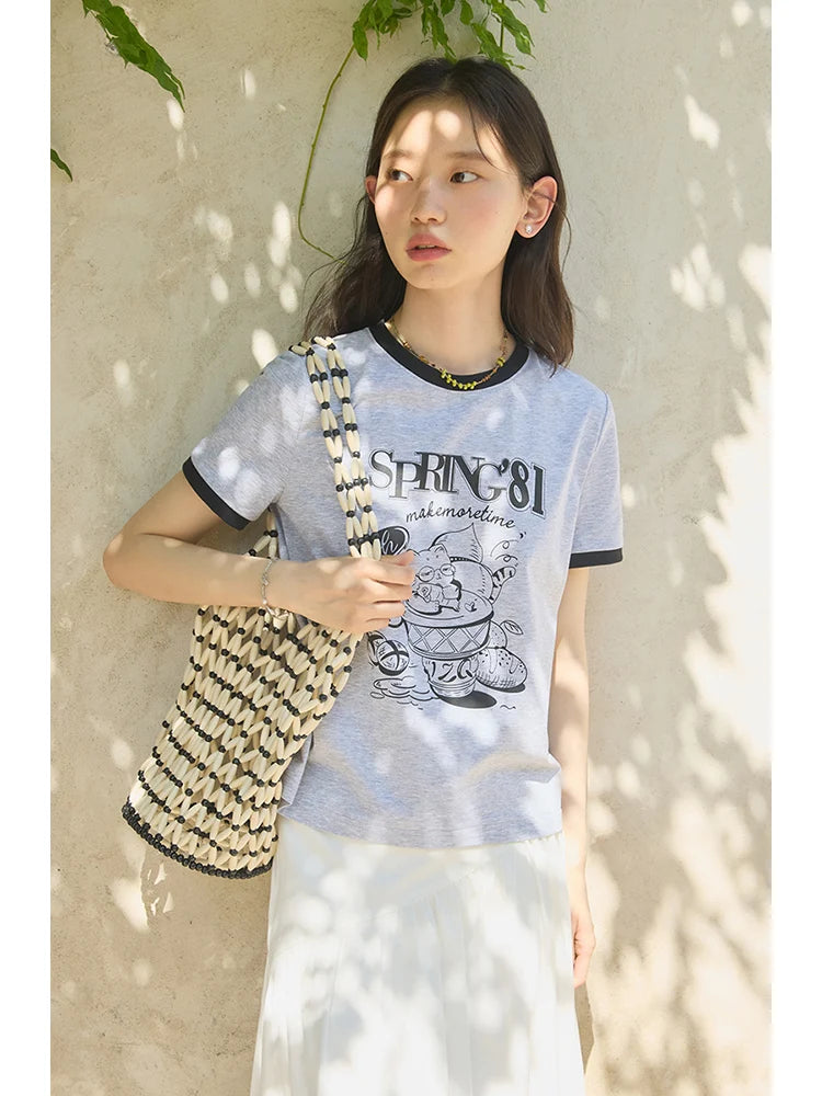 Cream Contrast Trim Graphic Tee