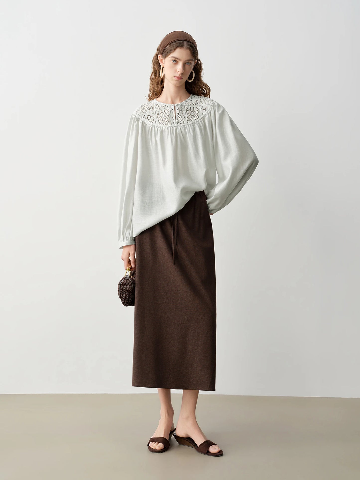 Ivory Openwork Panel Blouse
