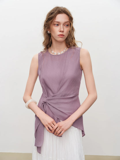 Mauve Tie Waist Sleeveless Blouse