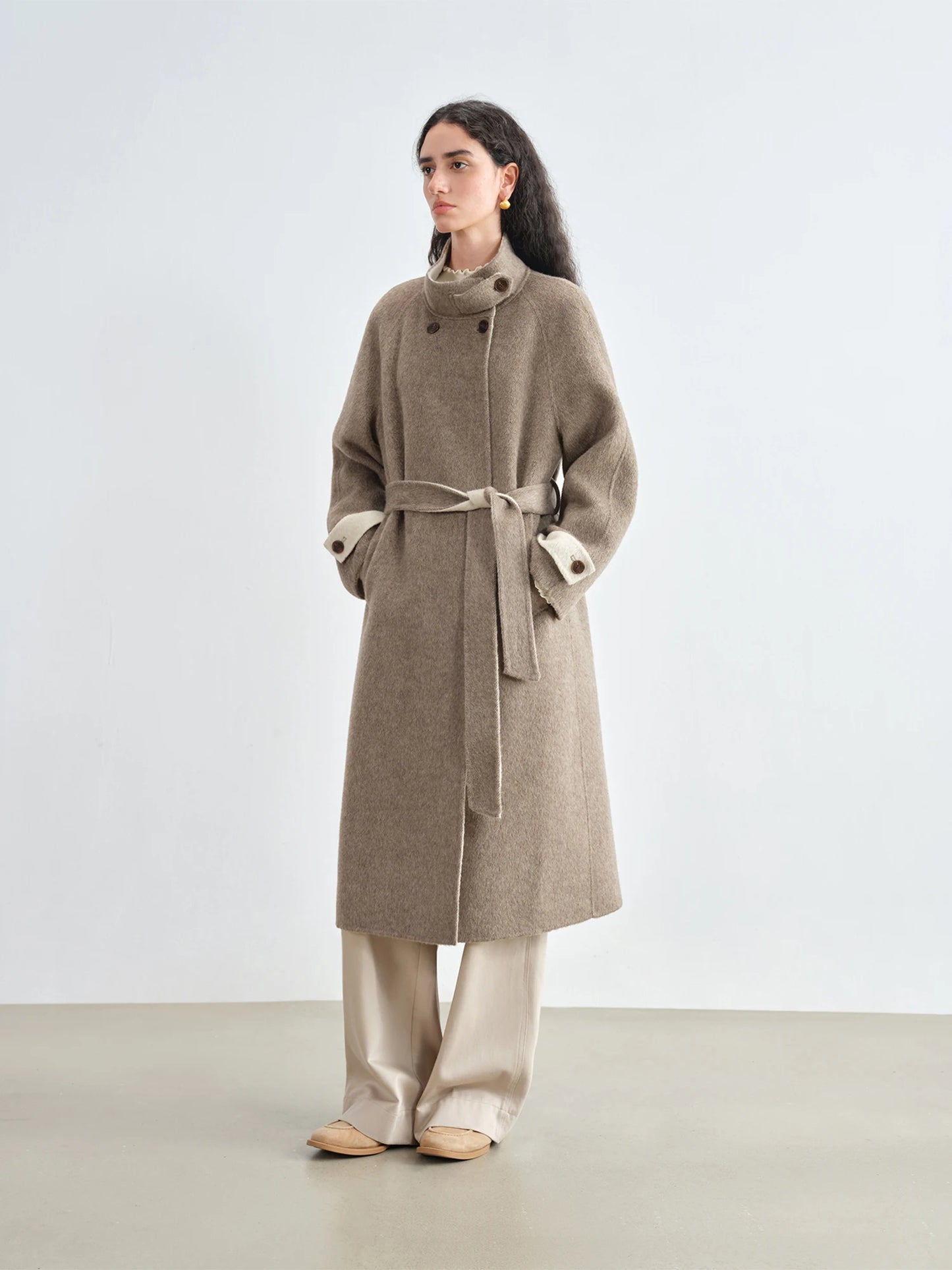 Camel Stand Collar Wool Coat
