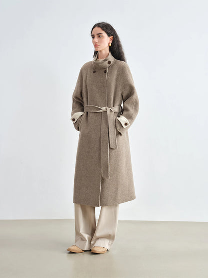 Camel Stand Collar Wool Coat