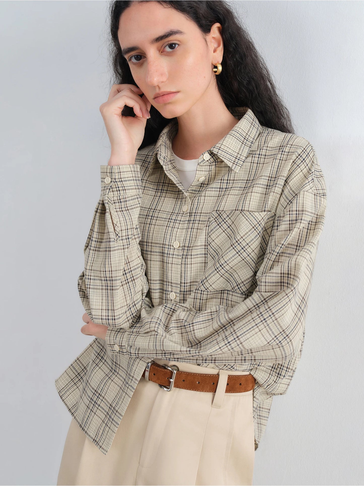 Taupe Plaid Button Shirt