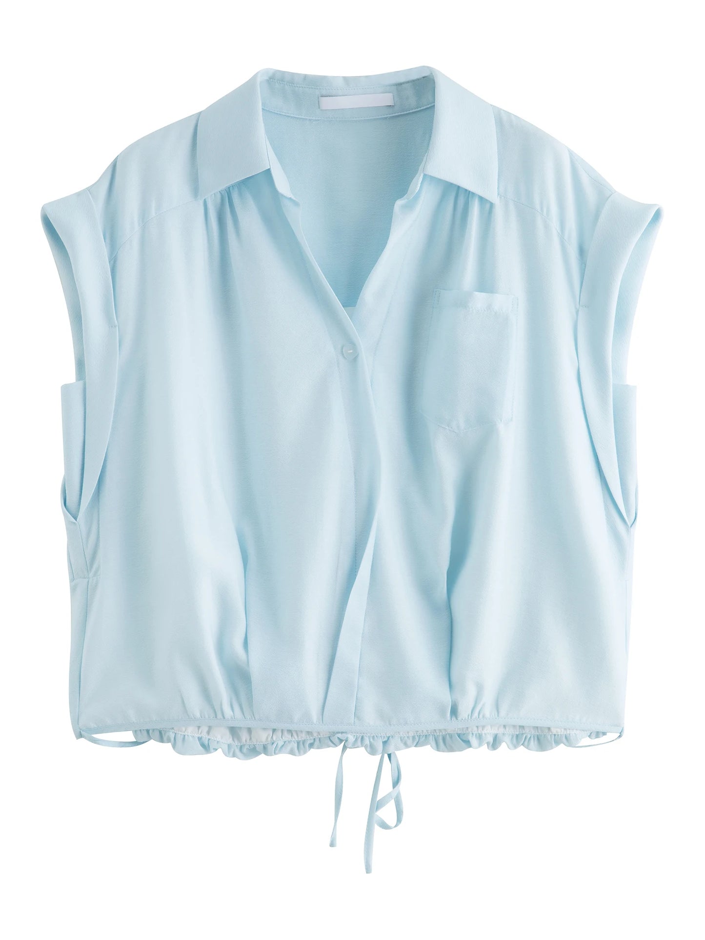 Pale Blue Tie Hem Sleeveless Shirt