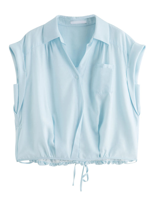 Pale Blue Tie Hem Sleeveless Shirt