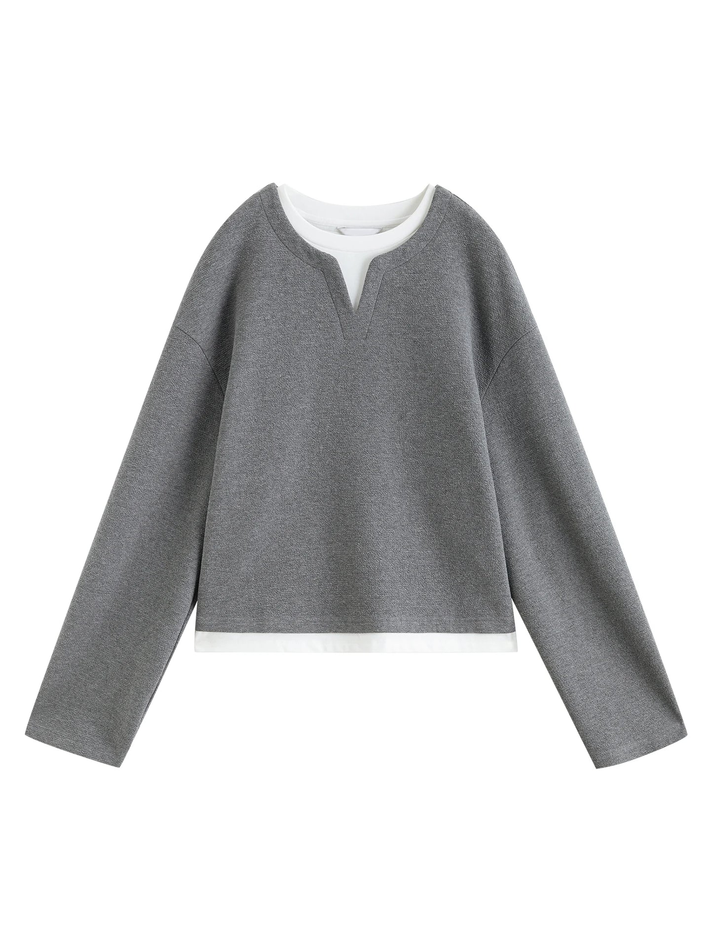 Gray Fleece Notch Neck Sweatshirt
