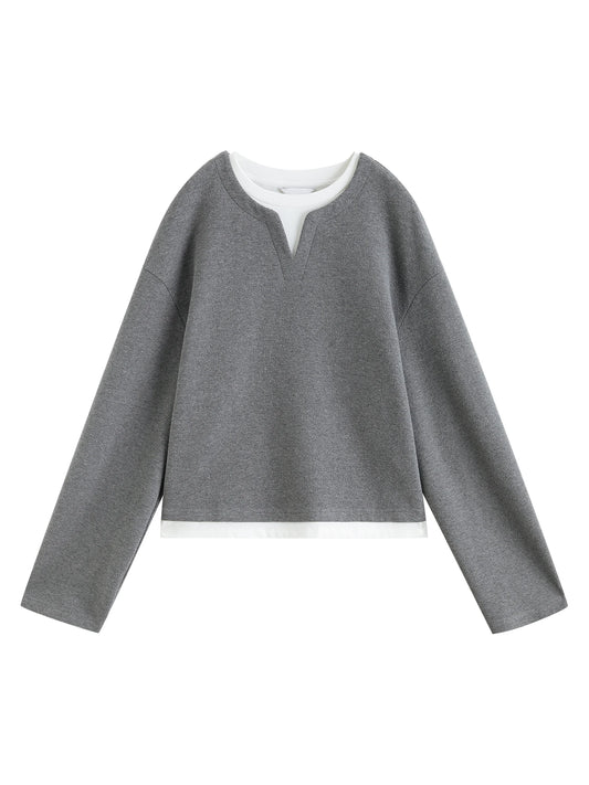 Gray Fleece Notch Neck Sweatshirt