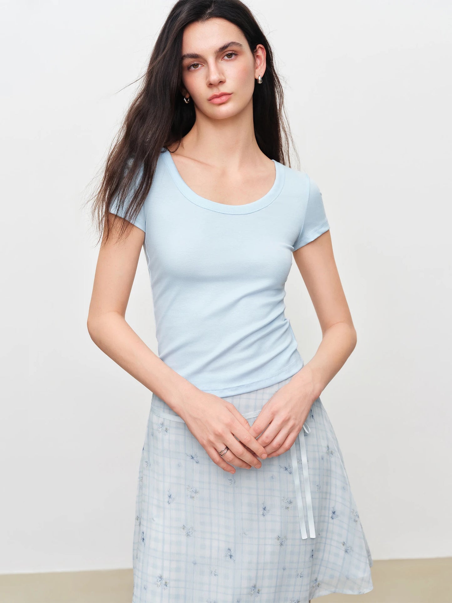 Pale Blue U-Neck Slim Tee