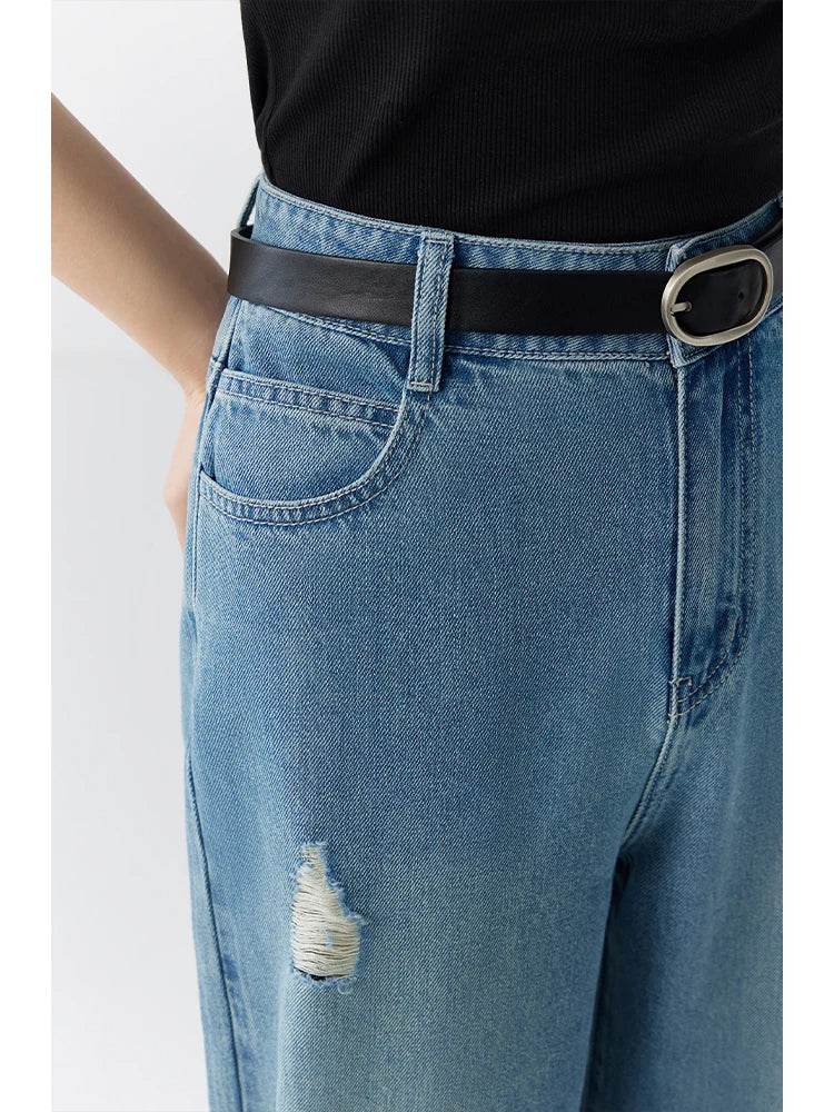 Blue Ripped Wide Leg Jeans