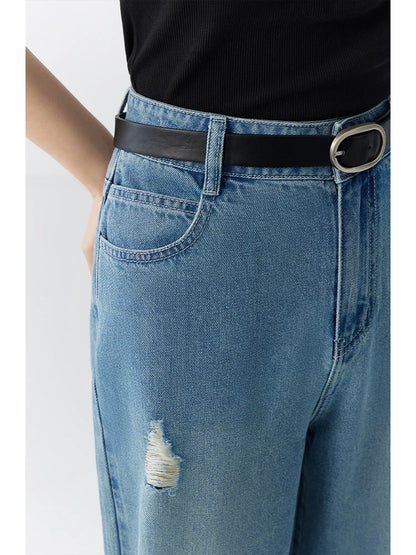 Blue Ripped Wide Leg Jeans