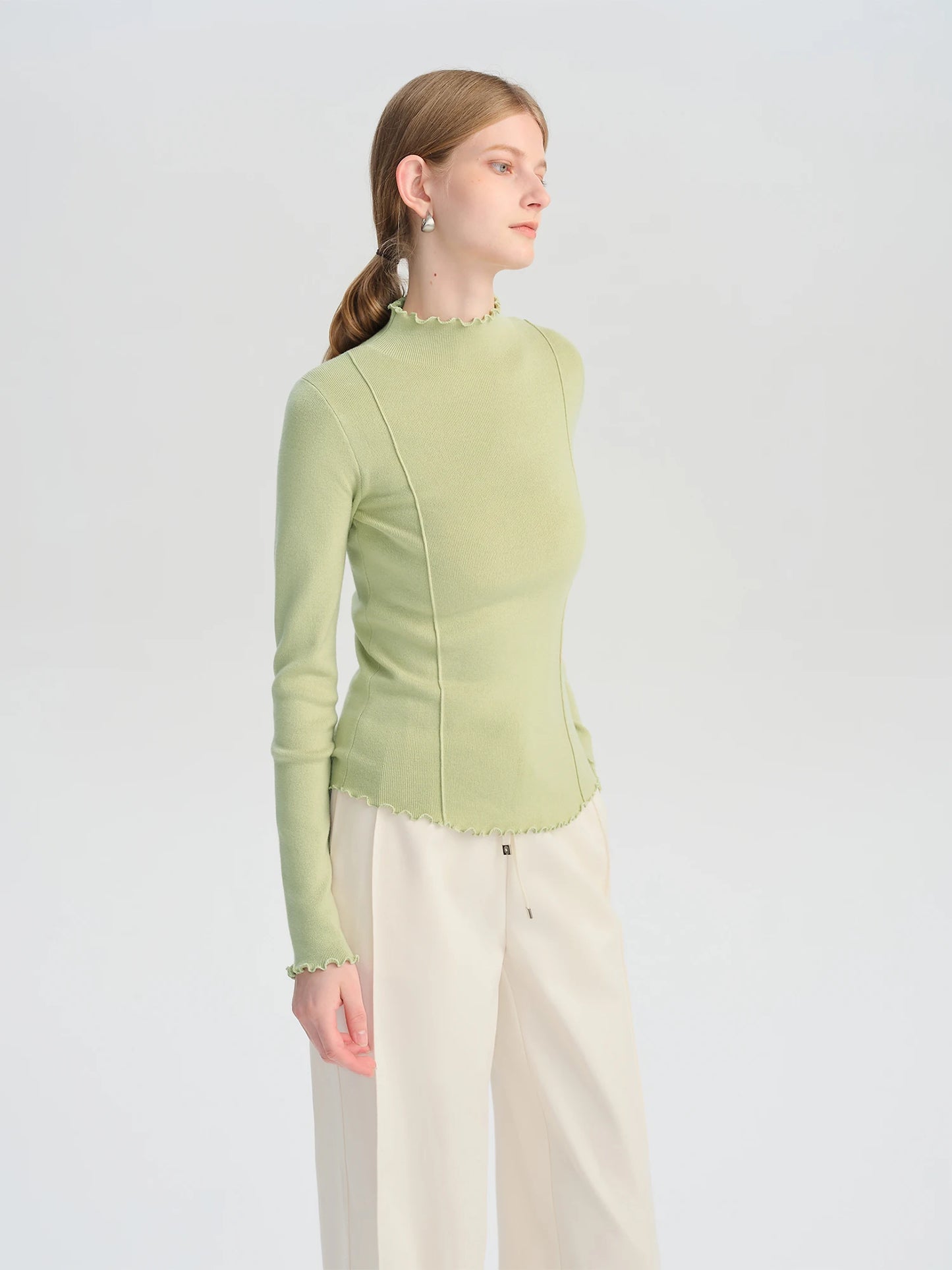 Ivory Embroidered Mock Neck Sweater
