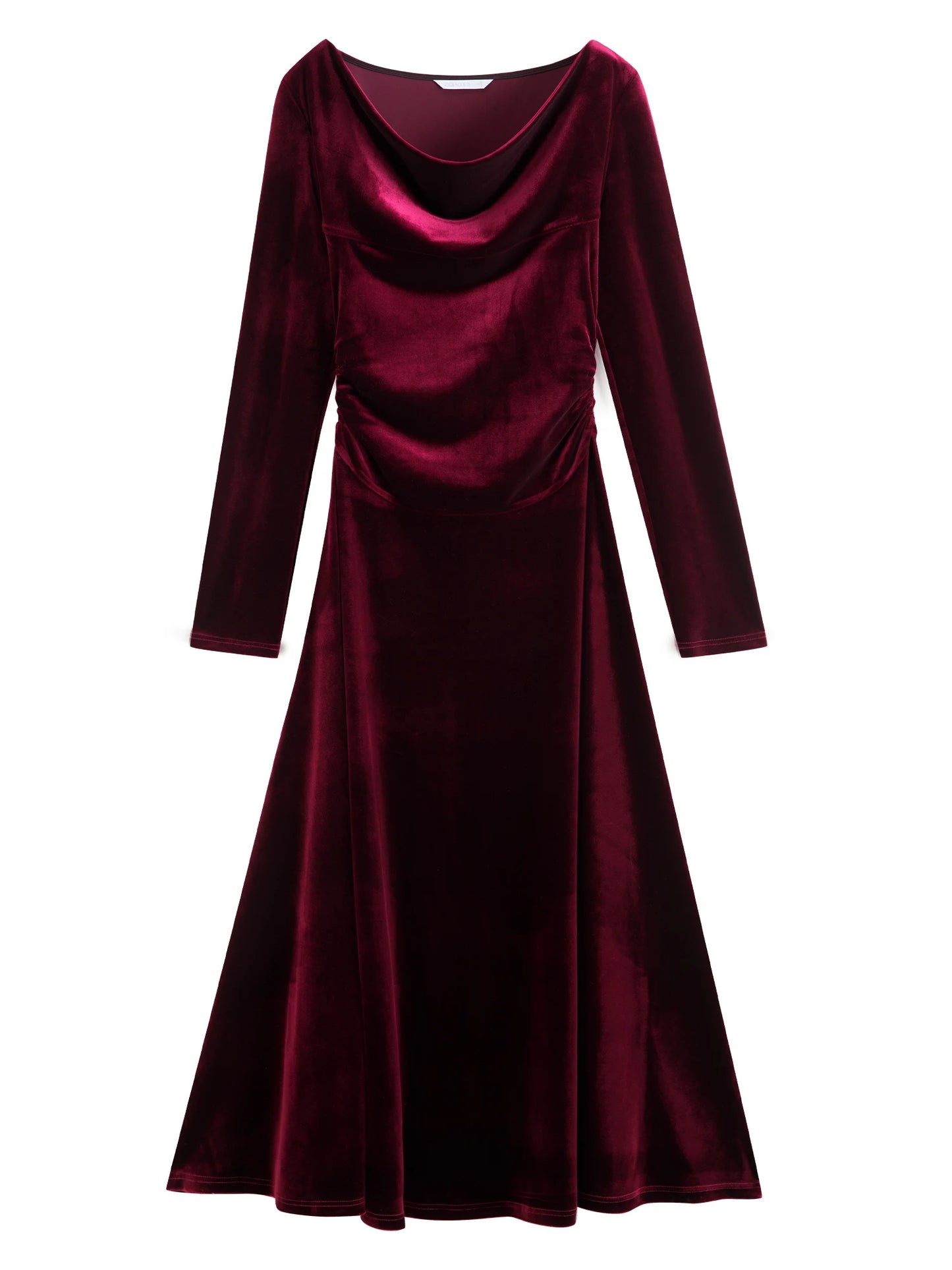 Burgundy Velvet Slash Neck Dress