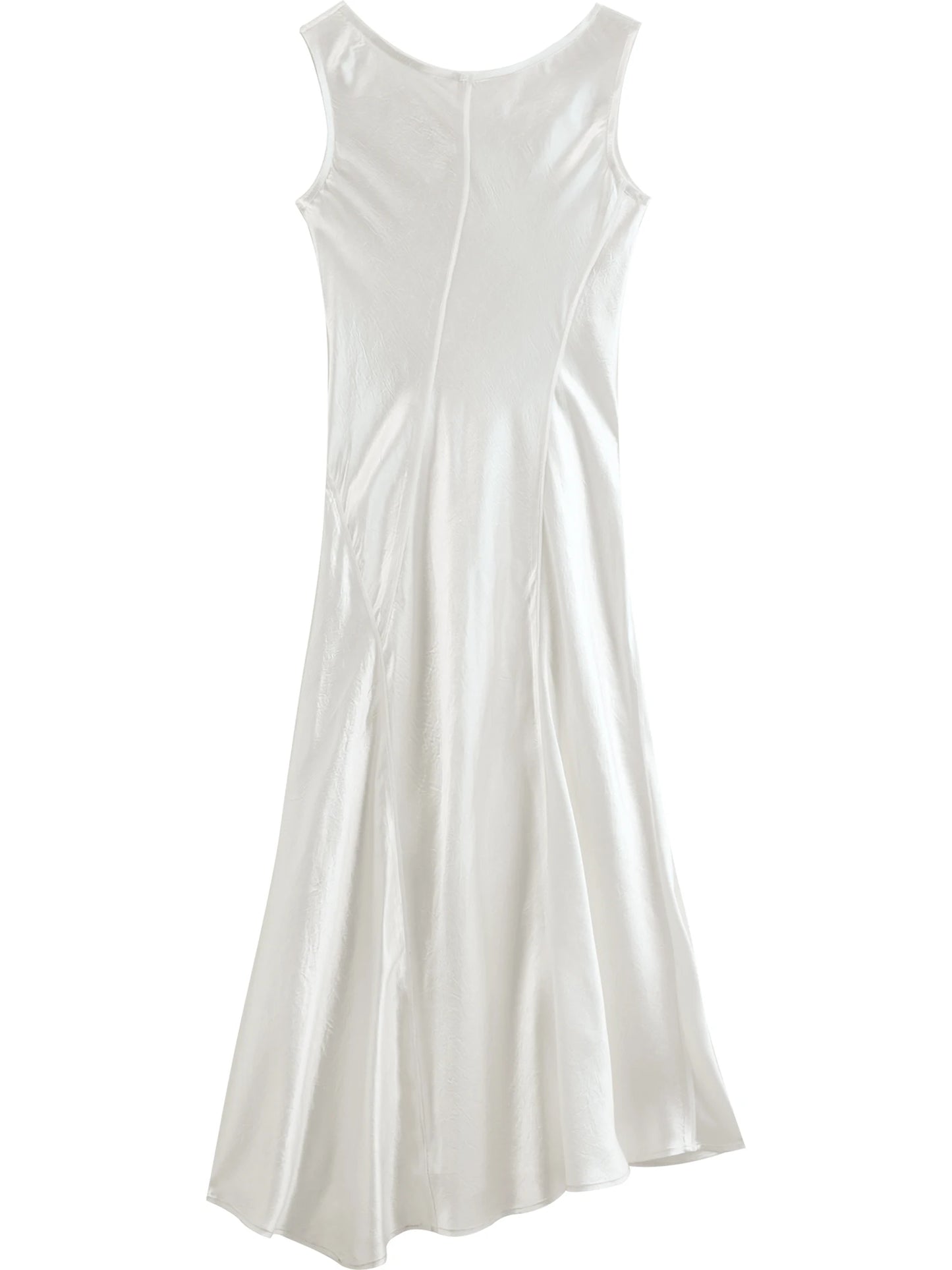Ivory Satin U-Neck Midi Dress