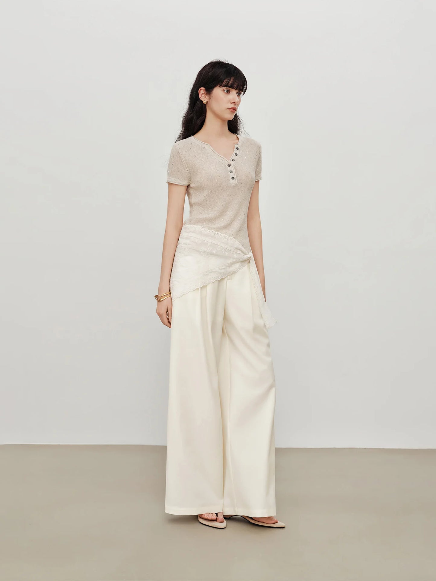 Ivory Lace Wrap Wide Leg Pants