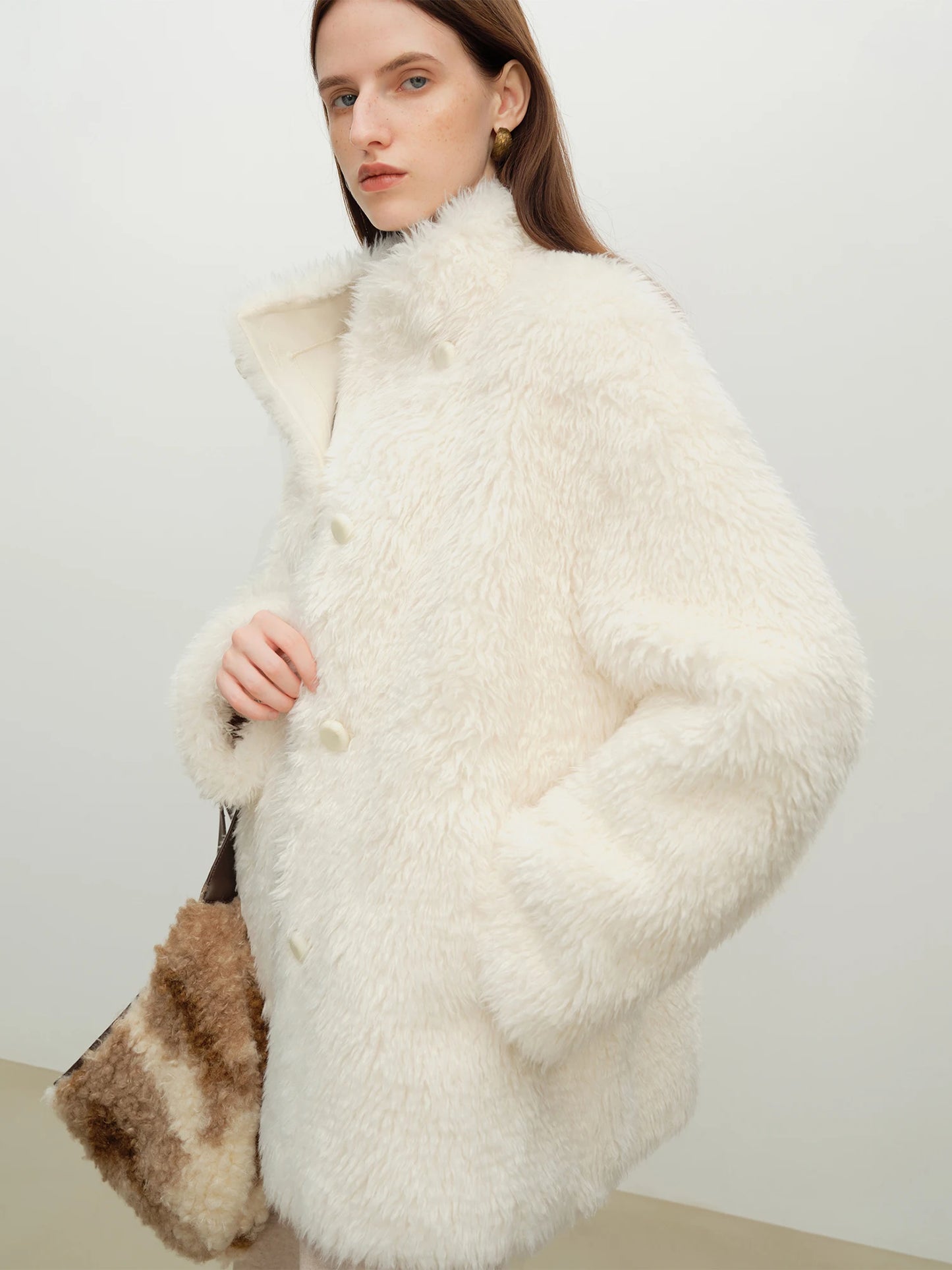 Pale Blue Plush Faux Fur Coat