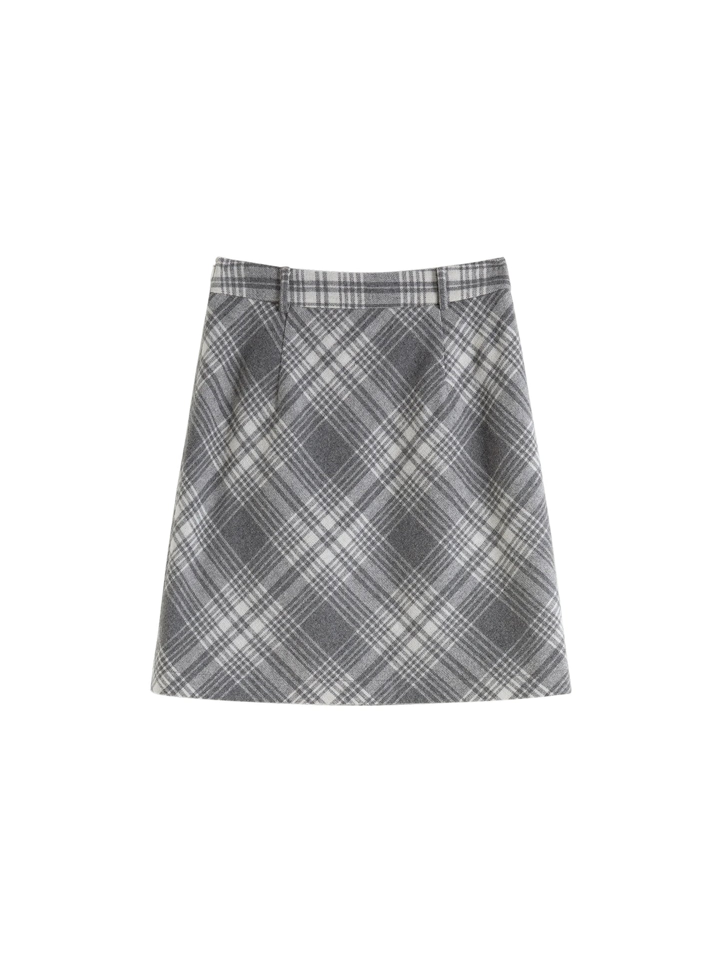 Grey Plaid Straight Midi Skirt