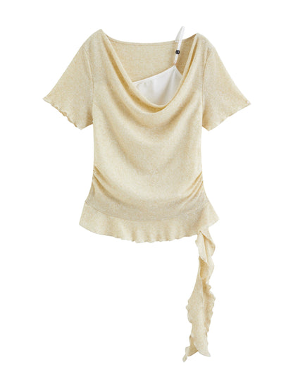 Beige Draped Side Tie Knit Top